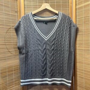 Gray Cable Knit V-Neck Sweater Vest